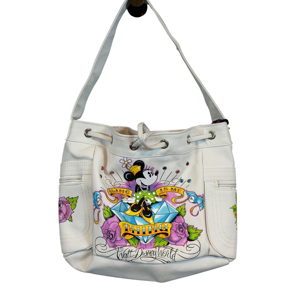 Disney Parks Minnie Mouse Bling Is My Thing Tattoo Graphic‎ White Hobo Bag Y2K